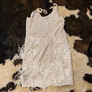 Sequin and Feather Embellished Dress
